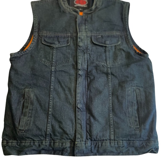 Jafrum Motorcycle Gear Men’s Denim Vest Size Med Orange Liner - Picture 1 of 5